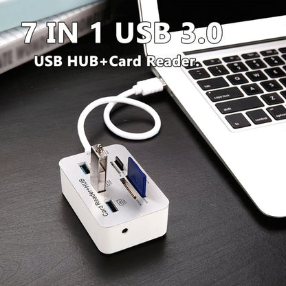 7-in-1 USB C Hub with SD TF MS M2 Memory Card Reader Adapter, 3 & 4 Port USB 3.0 Extender for PC