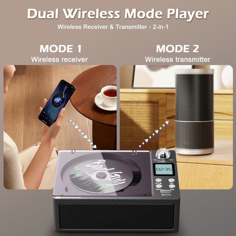 CD Player with Bluetooth Stereo Speakers, FM Radio, USB Playback, AUX Input, LED Display, Remote Control