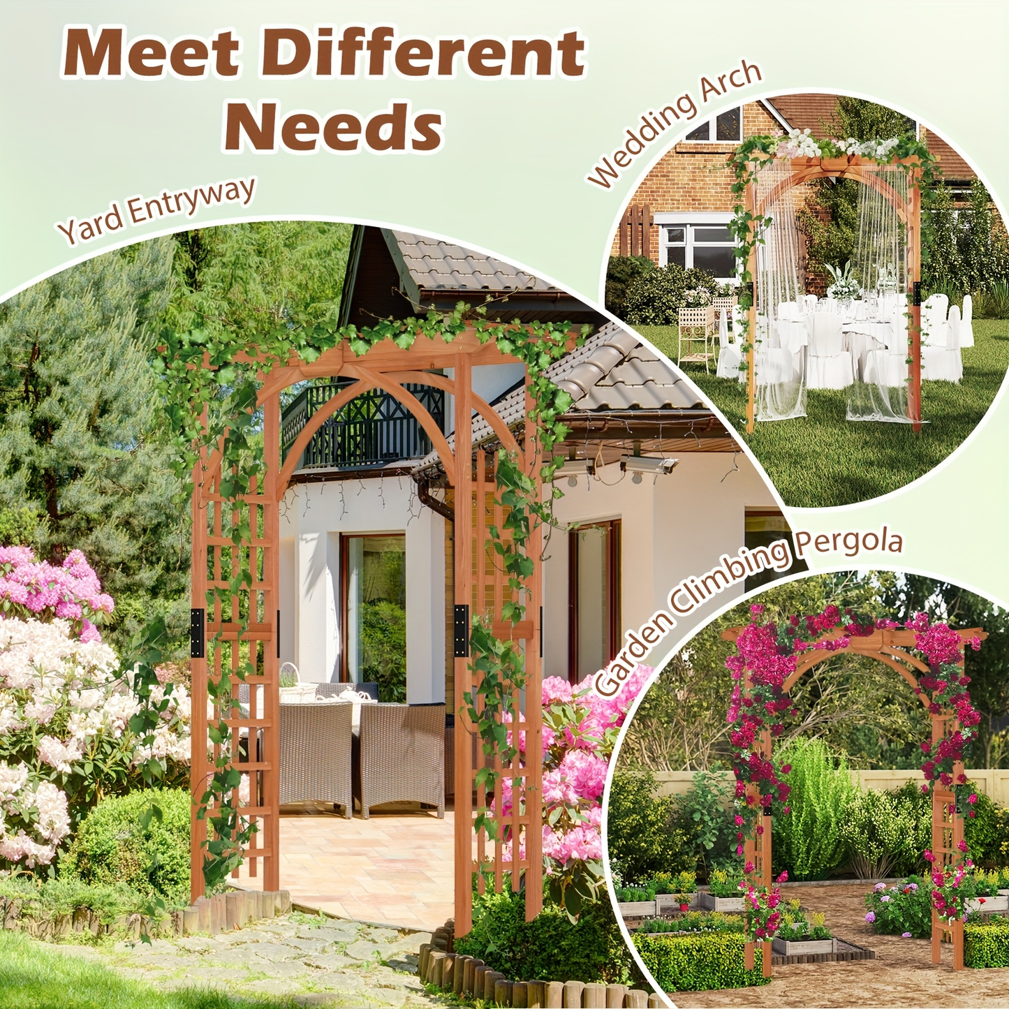 Cedar Wood Arbor 84" Double Lattice Garden Arch Pergola Trellis for Garden, Patio and Yard Use