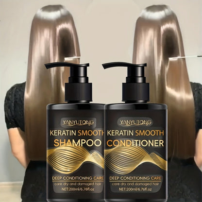Keratin Shampoo and Conditioner Set 400ml, Breakage Split Ends & Anti-Frizz, Silky Smooth Hair for Color-Treated Heat-Damaged Hair