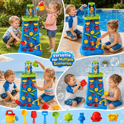 Water Play Table for Kids Double-Sided Waterfall & Beach Sand Zone, Outdoor Sensory Activity Toy for Toddlers Ages 3+
