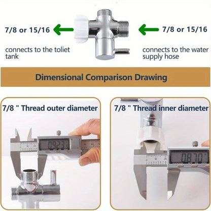 Toilet T-Adapter Diverter Valve with Shutoff – 304 Stainless Steel G7/8 American Thread, Chrome Finish