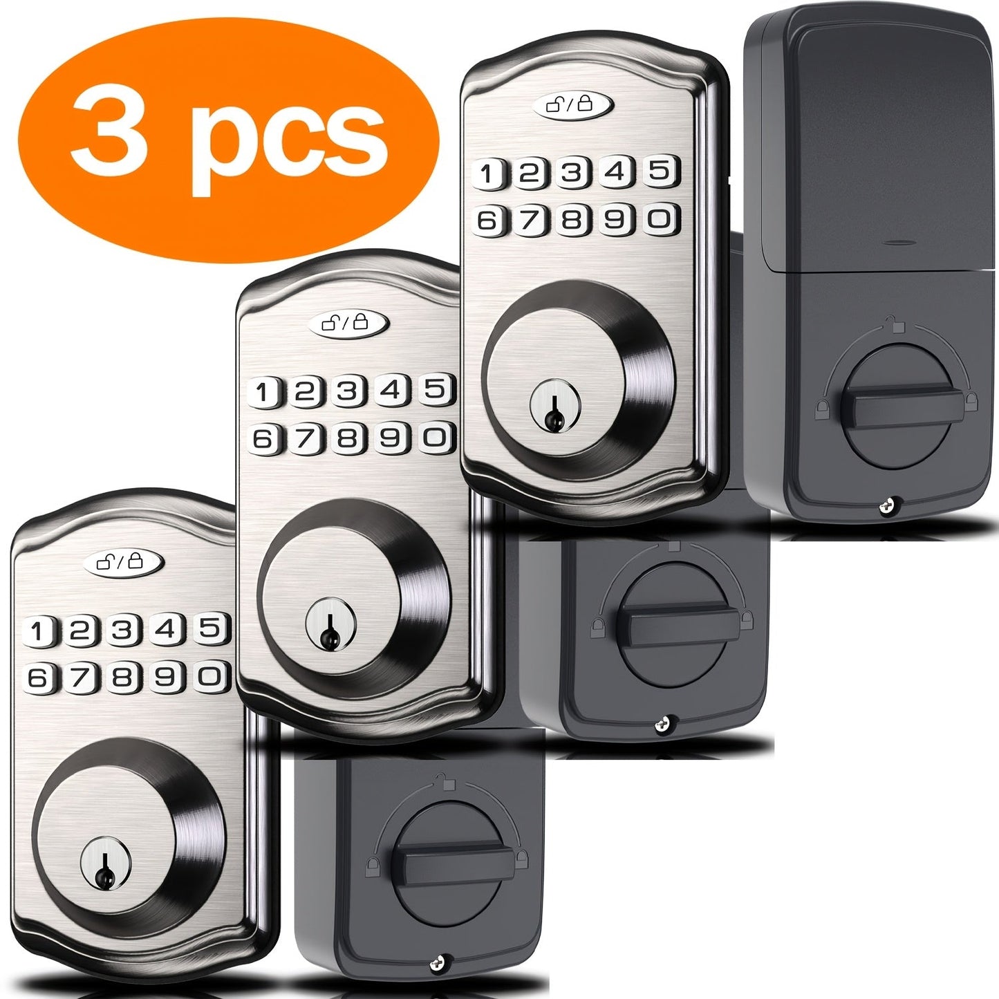 Electronic Keypad Deadbolt 3-Pack Keyless Entry Door Lock with 100-Code, Auto Lock, Anti-Peep PIN & Backup Key