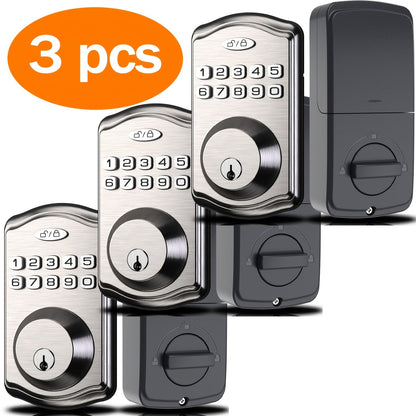 Electronic Keypad Deadbolt 3-Pack Keyless Entry Door Lock with 100-Code, Auto Lock, Anti-Peep PIN & Backup Key