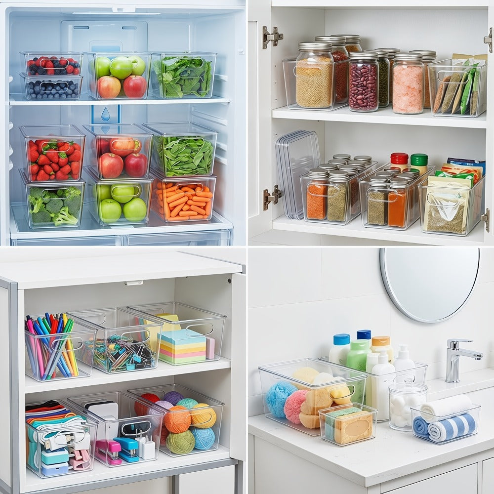 Clear Stackable Storage Bins with Lids 10 Pack – Large Plastic Pantry Organizer Containers with Handle, 11x7.5x6 Inch