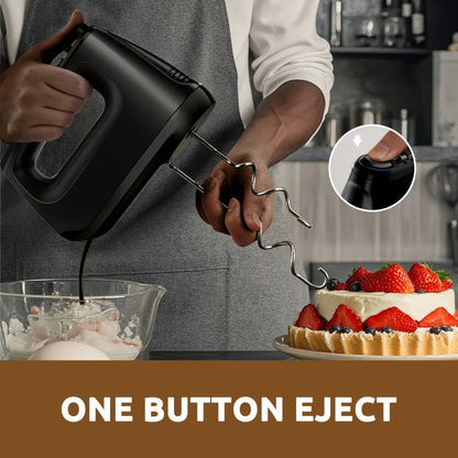 Electric Hand Mixer 250W 6-Speed Turbo – Heavy Duty Motor with 5 Stainless Steel Attachments, Snap-On Storage Case, for Whipping