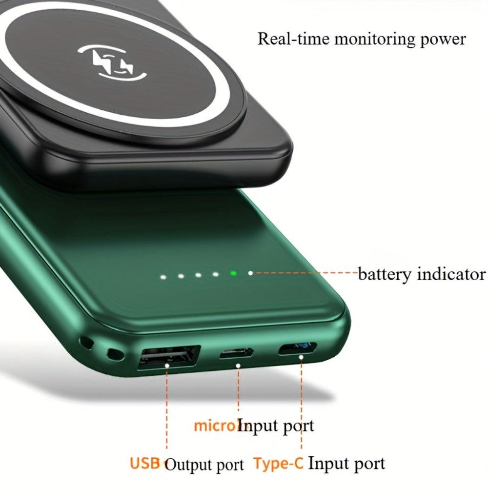 Power Bank Magnetic 5000mAh or 10000mAh with 5W Wireless Charging, LED Display and Dual Inputs