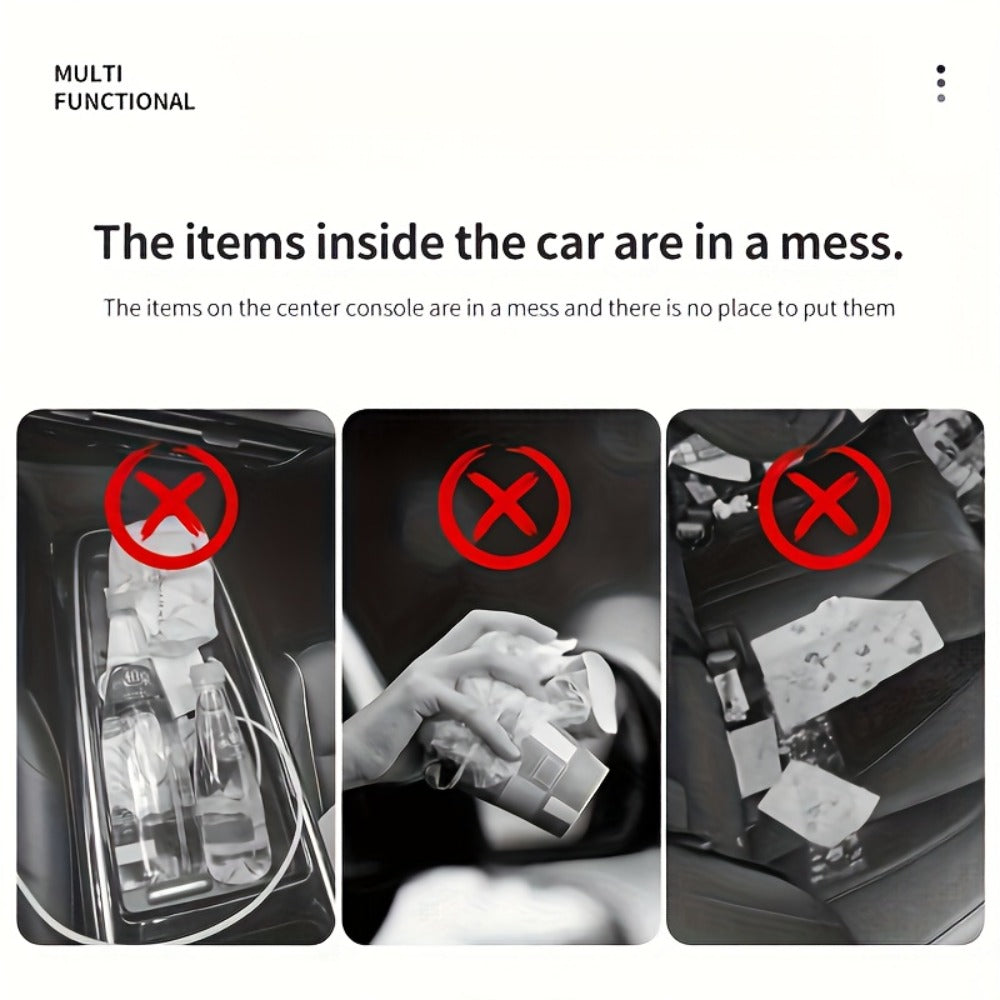 Car Trash Can Leather & ABS – Leak-Proof Auto Garbage Bin with Lid | Dry & Wet Waste | Universal Fit 99% Cars | Includes Garbage Bags |