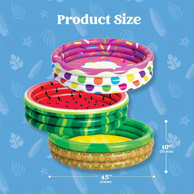 Kiddie Pool 3-Pack, 45 Inch Inflatable Swimming Pool for Kids with Fun Watermelon Pineapple Cupcake Designs