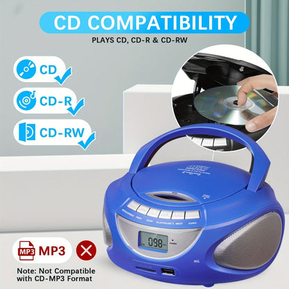 Portable CD Player Boombox with AM FM Radio Dual Stereo Speakers, Aux Input USB TF Card MP3 Player