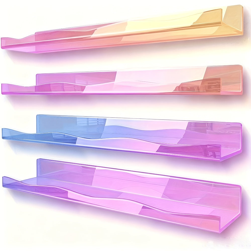 Iridescent Acrylic Wall Display Shelves in Two- or Four-Piece Sets with Pink and Multicolor Options