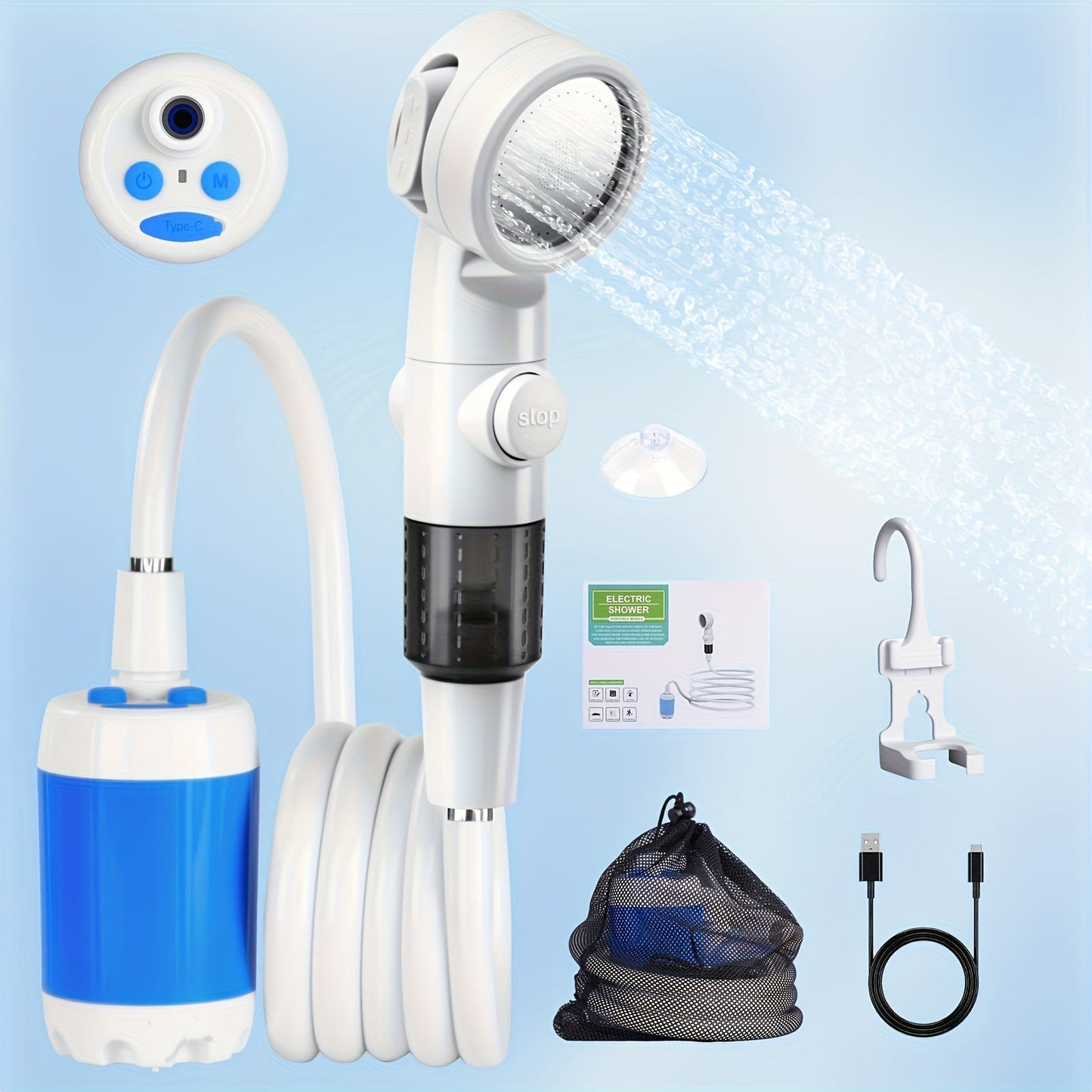 Rechargeable Electric Camping Shower Pump – Portable Outdoor Shower for Hiking, Climbing, Beach & Backpacking