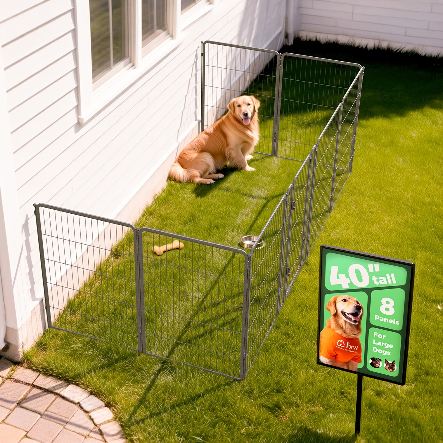 Dog Playpen with Gate – Heavy Duty Metal Pet Exercise Pen for Large Medium Small Dogs, 8/16/24/32/48 Panels, 24/32/40/45/50 Inch Height