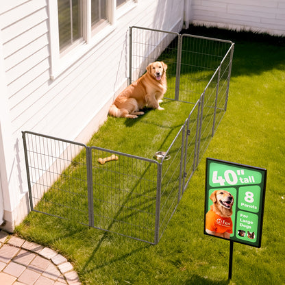 Dog Playpen with Gate – Heavy Duty Metal Pet Exercise Pen for Large Medium Small Dogs, 8/16/24/32/48 Panels, 24/32/40/45/50 Inch Height