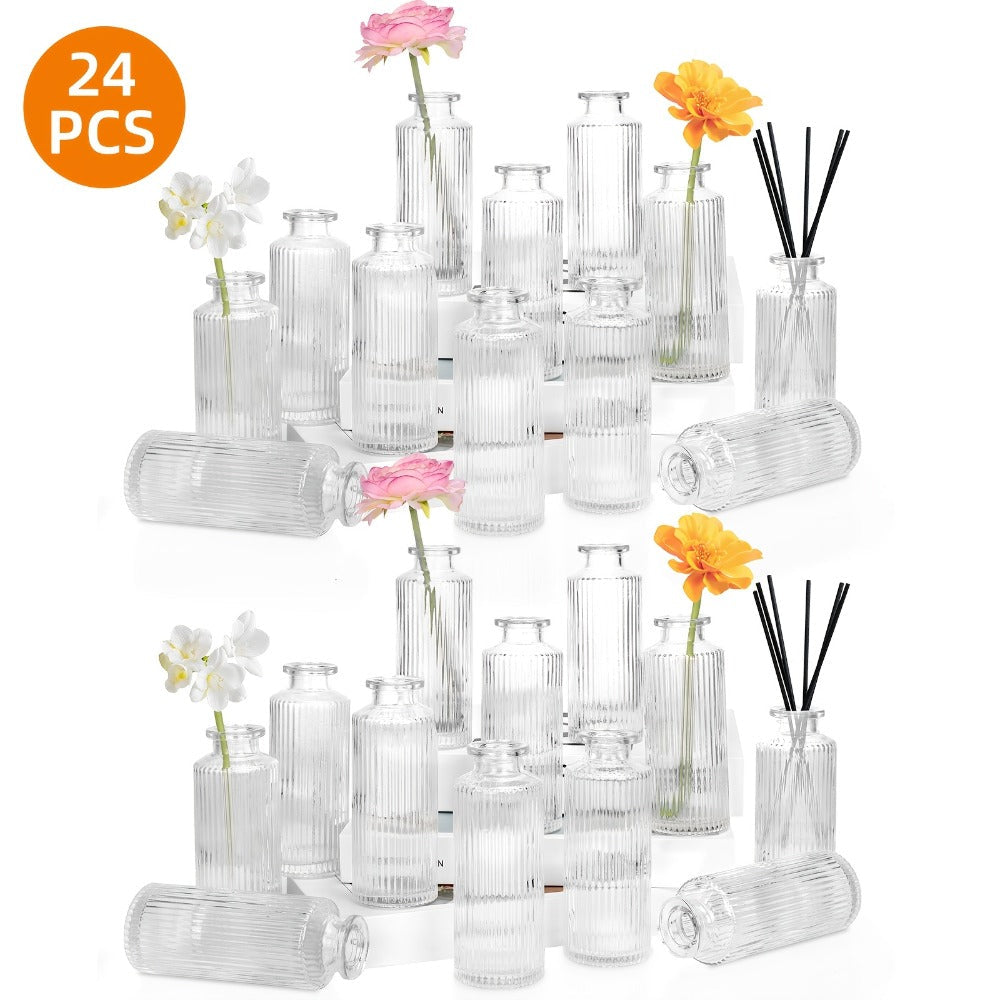 Mini Bud Vases Set – Modern Striped Clear Glass Flower Vases for Wedding Centerpieces, Birthday Party, Anniversary, Home Table Decor