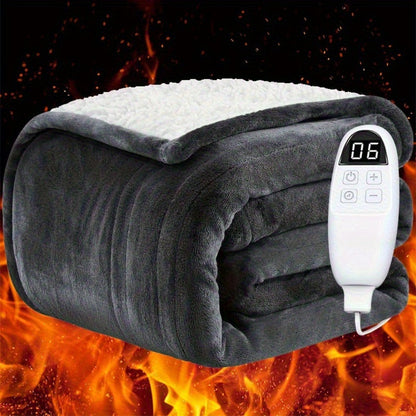 Electric Heated Blanket Flannel Sherpa - 6 Heat Settings, Auto Shutoff, Quick Heating, ETL & FCC