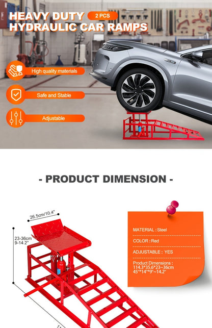Car Ramps 2-Pack Hydraulic High Lift 11, 050 lb Capacity Low Profile with Support Jack – Oil Change Service Ramps for Car Truck Trailer