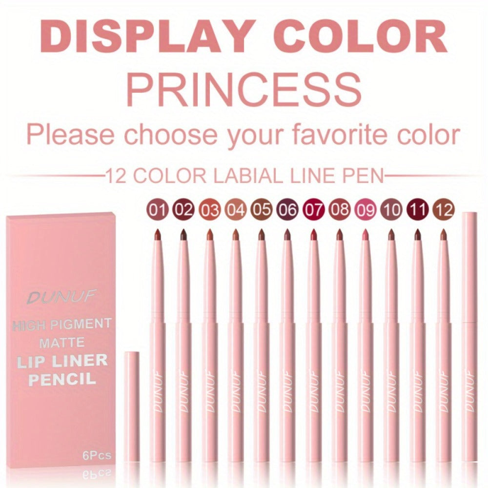 Waterproof Lip Liner Set 12 Pcs 2-in-1 Matte Lipstick Pencil Long Lasting Rich Pigment Smooth Glide Lip Color Kit Nude to Bold Shades
