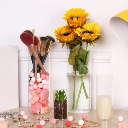 Clear Glass Cylinder Vases Set of 16, 4 6 8 10 Inch Tall Glass Vases for Centerpieces, Floating Candle Holders