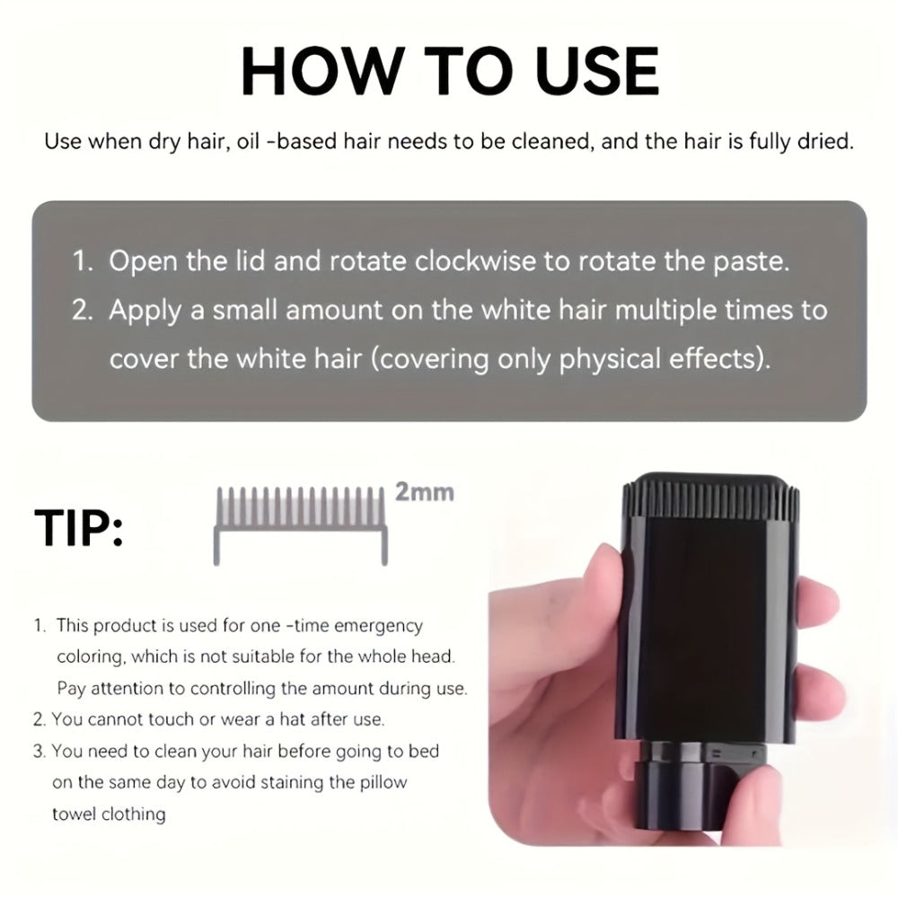 Portable Gray Root Cover Stick 2pcs, Disposable Hair Root Touch-Up with Plant-Based Squalane, Instant Gray Coverage