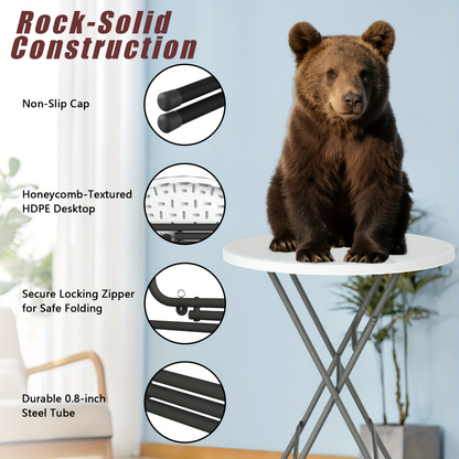 Round Bar-Height Folding Table with 31.5-Inch Top in Black or Black-and-White Two-Piece Set