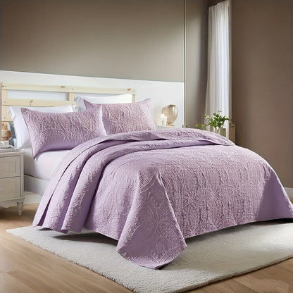Quilt Set 3 Piece Soft Lightweight Bedding – Thin Bed Quilt with 2 Pillowcases for Bedroom Guest Room, Full Queen King