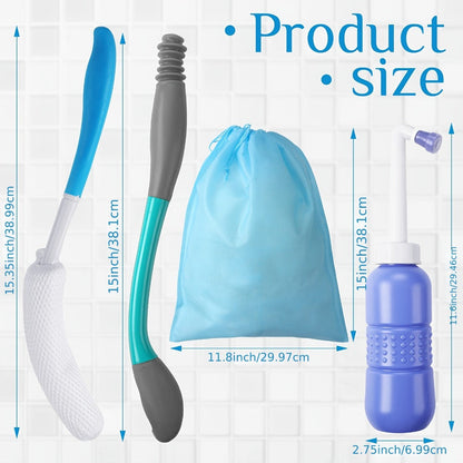 Bottom Wiper for Elderly & Limited Mobility – 4-Piece Toilet Wiping Aid Kit with Long Handle Butt Wiper, Shower Brush
