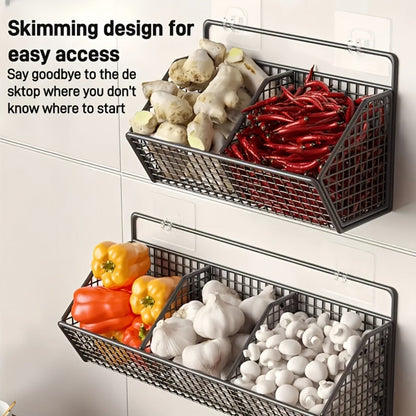 Black Wall-Mounted Wire Storage Basket with Open Front in Two- or Three-Grid Width Options