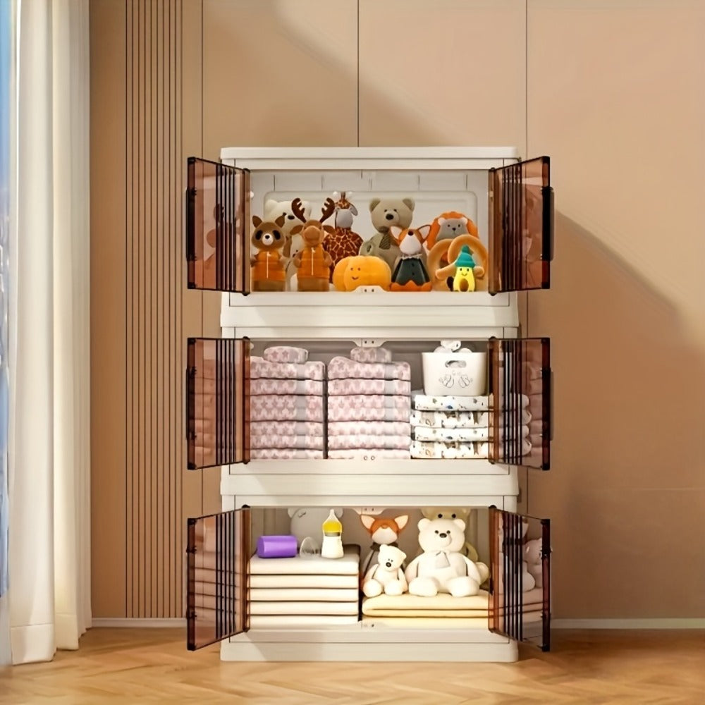 Folding Storage Cabinet 1-6 Tier Collapsible Stackable Organizer with Wheels and Lids – Extra Large Foldable Storage Locker for Closet