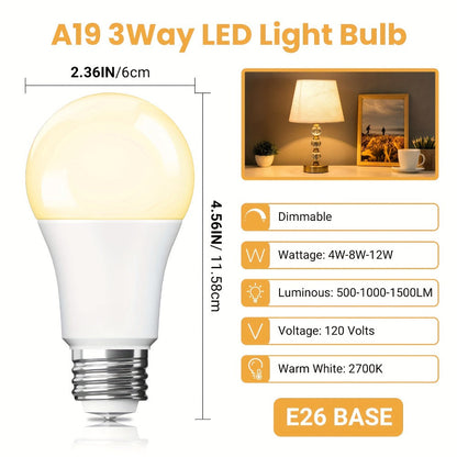 3-Way A19 Light Bulb 50 100 150W Equivalent 1500 Lumens E26 Medium Base – Warm White 2700K & Daylight 5000K Three-Way Bulb for Bedroom