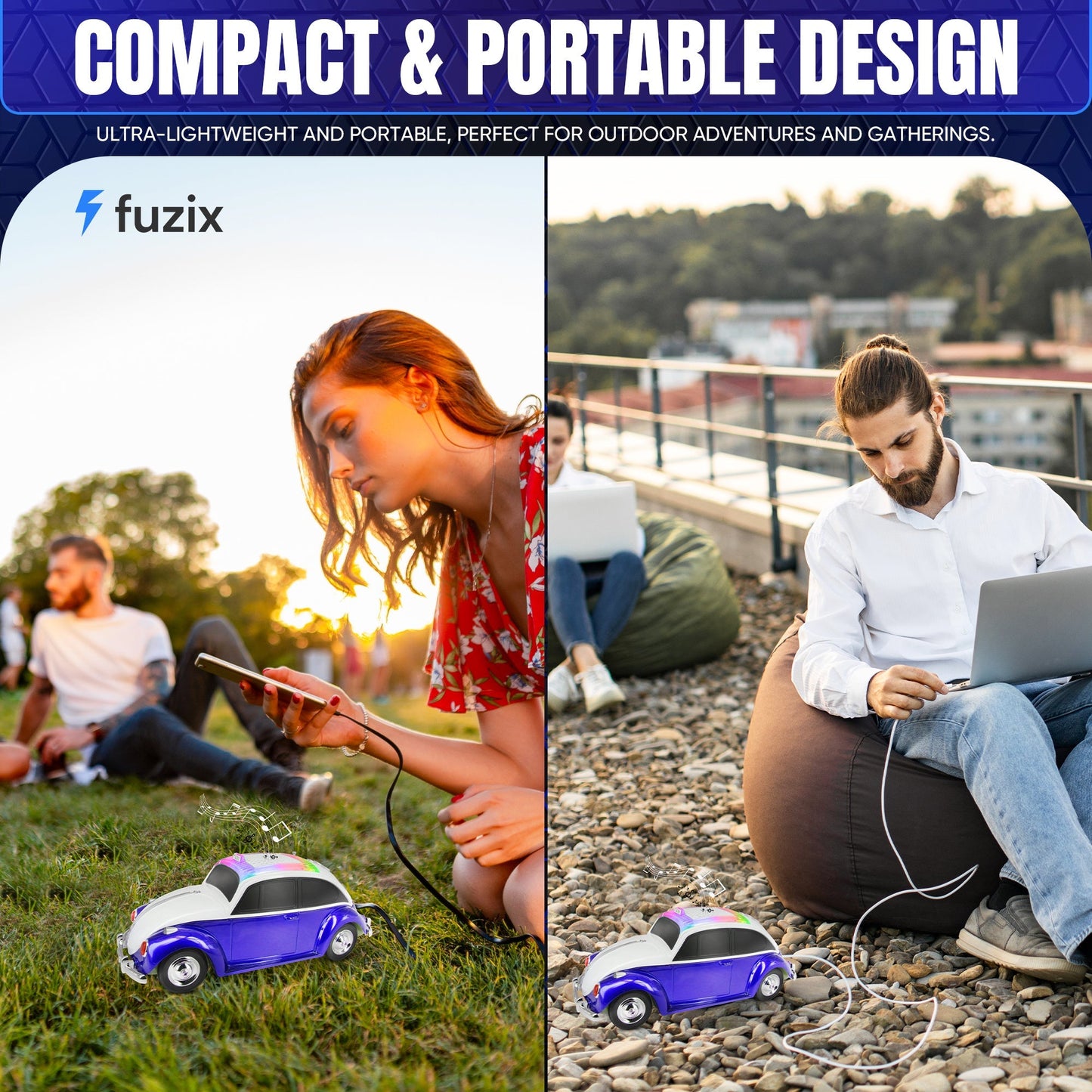 Fuzix WS-1958 Vintage Car Bluetooth Speaker with LED Headlights & Taillights | Retro Wireless Stereo, FM Radio, AUX/USB/TF, Built-in Mic