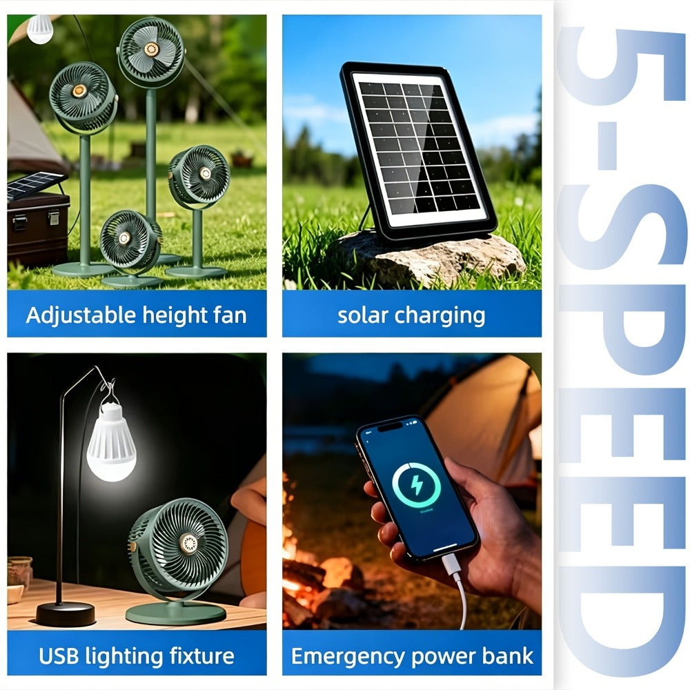 Solar Floor Fan 33-Inch Rechargeable 4000mAh USB Standing Fan Power Bank 2-in-1 360° Tilt for Entryways, Bedrooms and Living Spaces