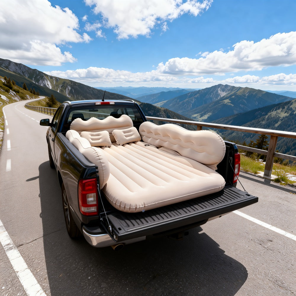 Inflatable Car Bed Plush Folding Design with Storage Bag & Tool Kit Soft Skin-Friendly Comfortable Outdoor Car Air Mattress for Camping