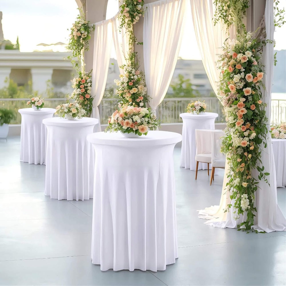 Spandex Cocktail Table Cover Round Stretch Tablecloth for Party Wedding Banquet – Elastic High Top Table Cloth Fitted Cover for Events
