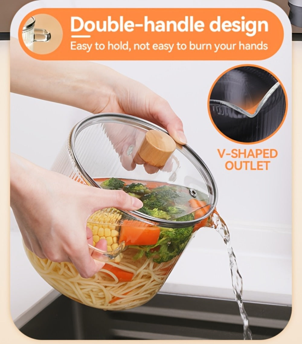 Glass Saucepan Set 2-Pack Stovetop Safe Borosilicate Ribbed Pots with Lids – 78oz & 54oz Heat Resistant Cookware for Soup, Ramen