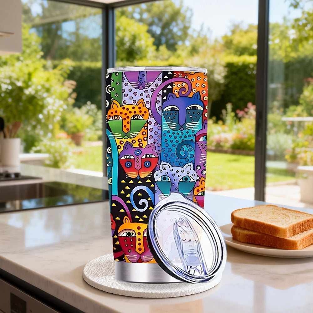 Insulated Tumbler 20oz Abstract Cat Graphic with 304 Stainless Steel, Lid and Straw for Everyday Use