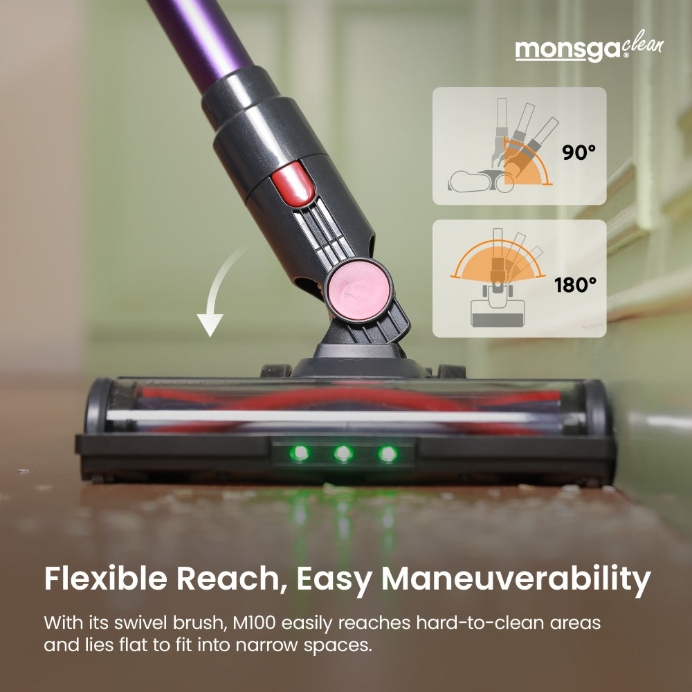 Cordless Vacuum Cleaner 46KPA Powerful Suction Detachable Battery Anti-Tangle V-Shaped Brush for Entryways, Bedrooms and Living Spaces