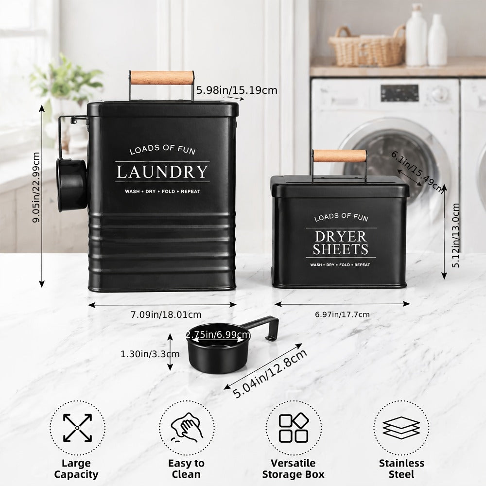Laundry Pod Container & Dryer Sheet Holder Set with Scoop, Metal Farmhouse Laundry Room Organizer