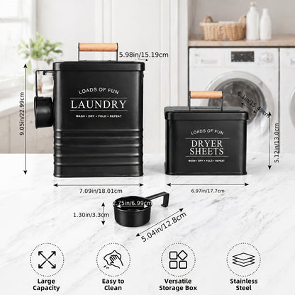 Laundry Pod Container & Dryer Sheet Holder Set with Scoop, Metal Farmhouse Laundry Room Organizer