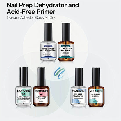Acid Free Nail Dehydrator and Primer Set with File and Brush for Acrylic and Gel Manicure Prep