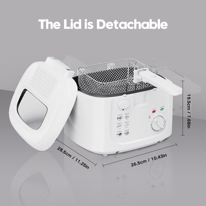 1500W Deep Fryer in Black or White with 84.54-Ounce Source Capacity, Windowed Lid and Rotary Dial