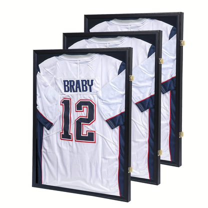 Jersey Display Case Shadow Box – Lockable UV Protection Frame for Baseball Basketball Football Soccer Hockey Sport Shirt, Matte Black