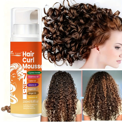 7-in-1 Natural Oil Curl Mousse Long-Lasting Hold Deep Moisturizing Rosemary Castor Coconut Oil – Smoothing Frizz-Free Curl Defining Foam