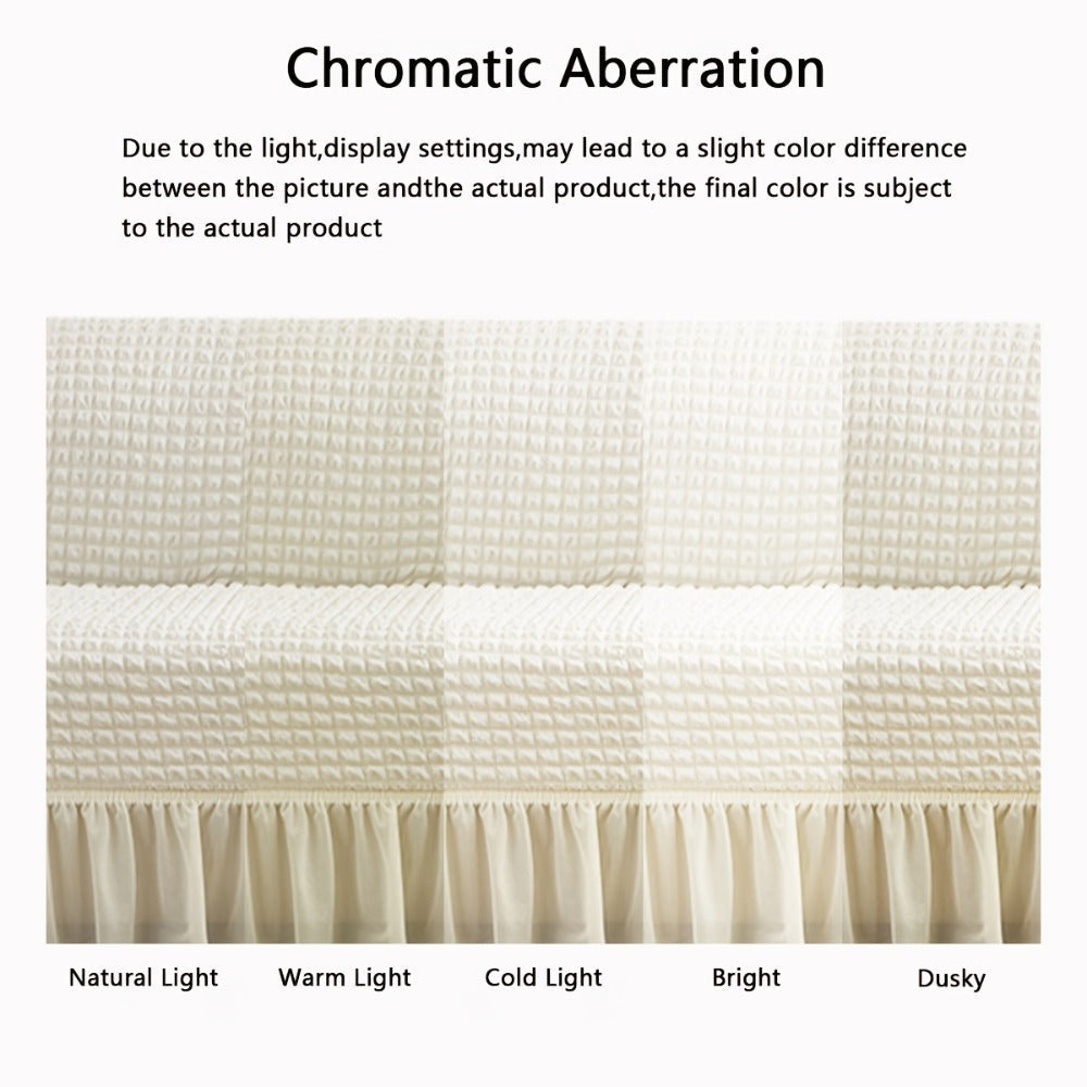 Seersucker Sofa Slipcover Elastic Band Closure Pet-Friendly All-Purpose Sofa Cover for Living Room Home Decor Protection
