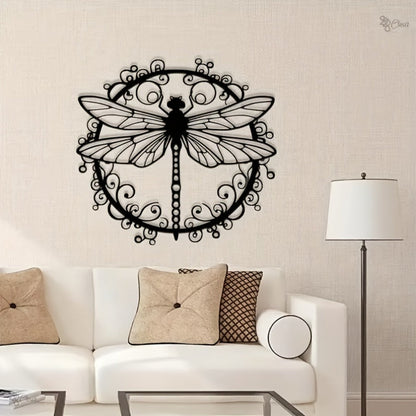 Metal Dragonfly Wall Art, Black Iron Dragonfly Wall Decor, Intricate Animal Print Design for Garden, Patio and Yard Use