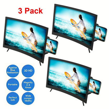 Screen Magnifier for Phone 12 Inch HD Curved Lens – 1:1 No-Distortion Enlarger, Foldable Portable Stand, Eye Protection for Movies Video