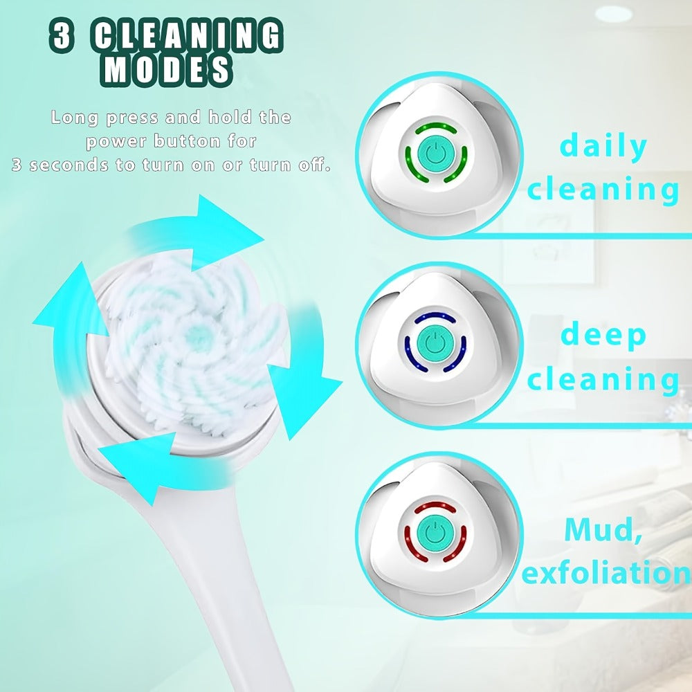 Electric Body Scrubber 6-in-1 Rechargeable Shower Brush - Vibrating Exfoliating Brush with Long Handle