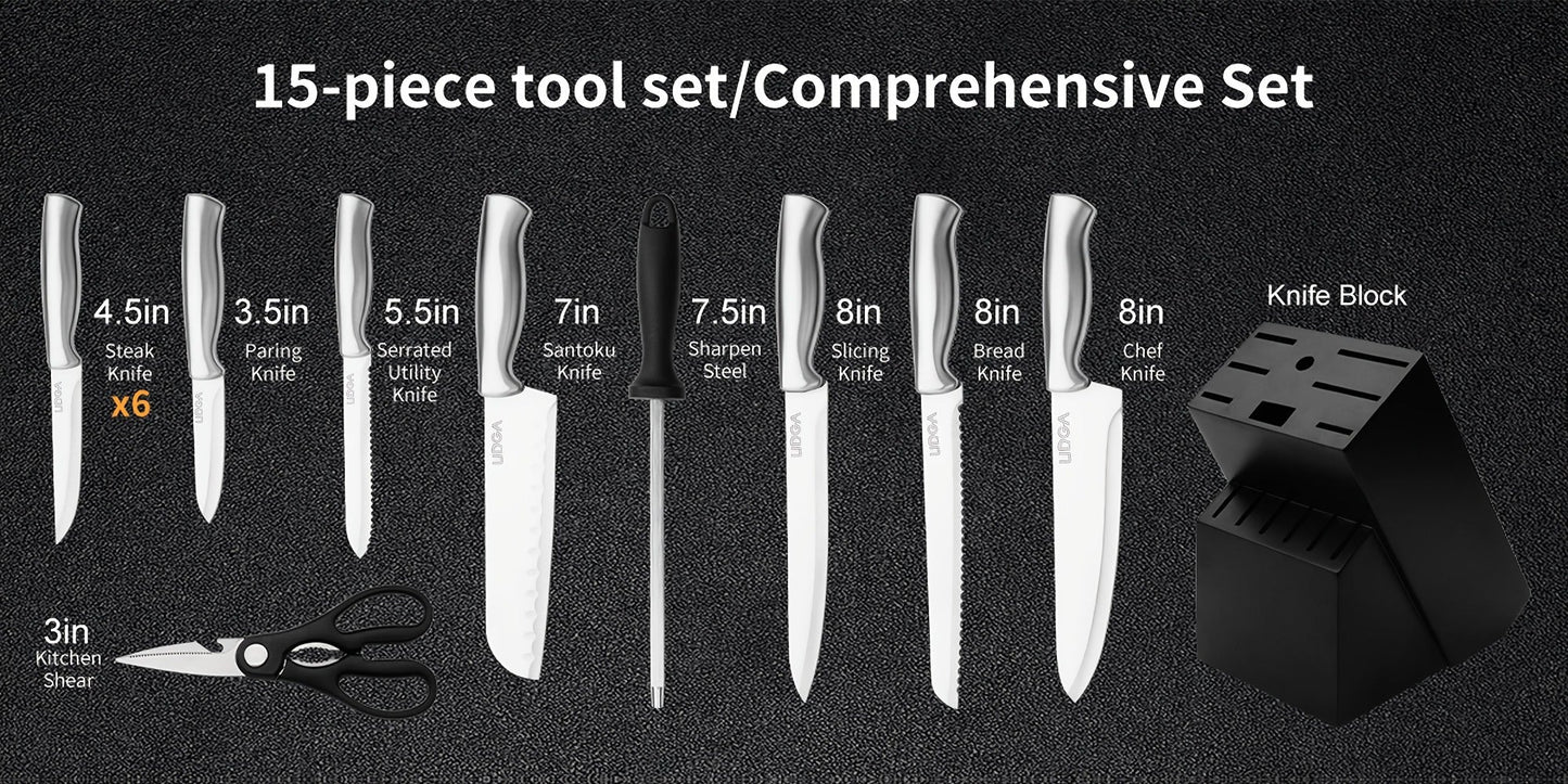 Stainless Steel Kitchen Knife Set Chef Knife Damascus Black Knife Block for Home Cooking, Dining and Outdoor Meals