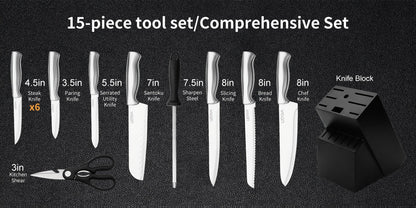 Stainless Steel Kitchen Knife Set Chef Knife Damascus Black Knife Block for Home Cooking, Dining and Outdoor Meals