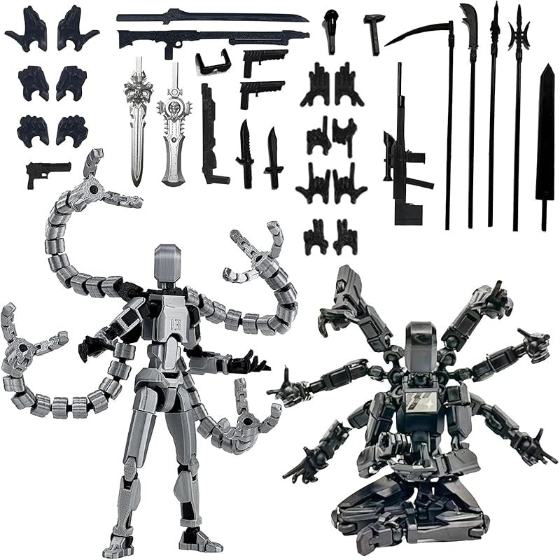 3D Printed Action Figure Set 2pcs T13 – 5.5 Inch Assembled Collectible Desktop Ornament Toy Figures for Game Enthusiasts